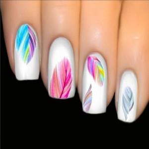 Stickers Vernis Nail Art Ongles Plumes Multicolores Boho Transfert