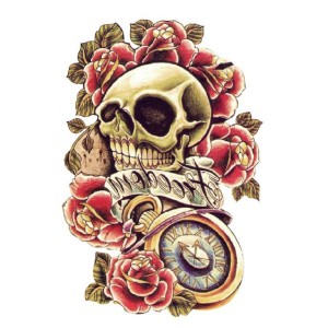 Tatouage Flash Body Tattoo Homme Latino Skull Tete de Mort Roses Freedom